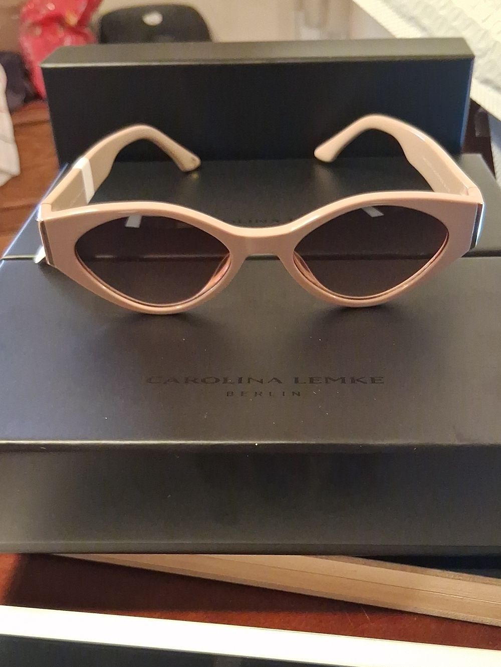 Carolina Lemke Berlin Leona Sunglasses CL9181-20 Taupe Cat Eye Retro Dark Brown